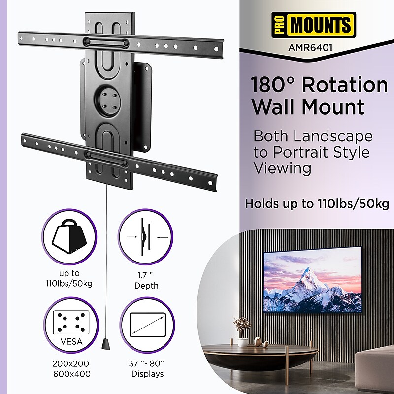 ProMounts Rotating Wall TV Mount, 110 lbs. Max (AMR6401) image 1