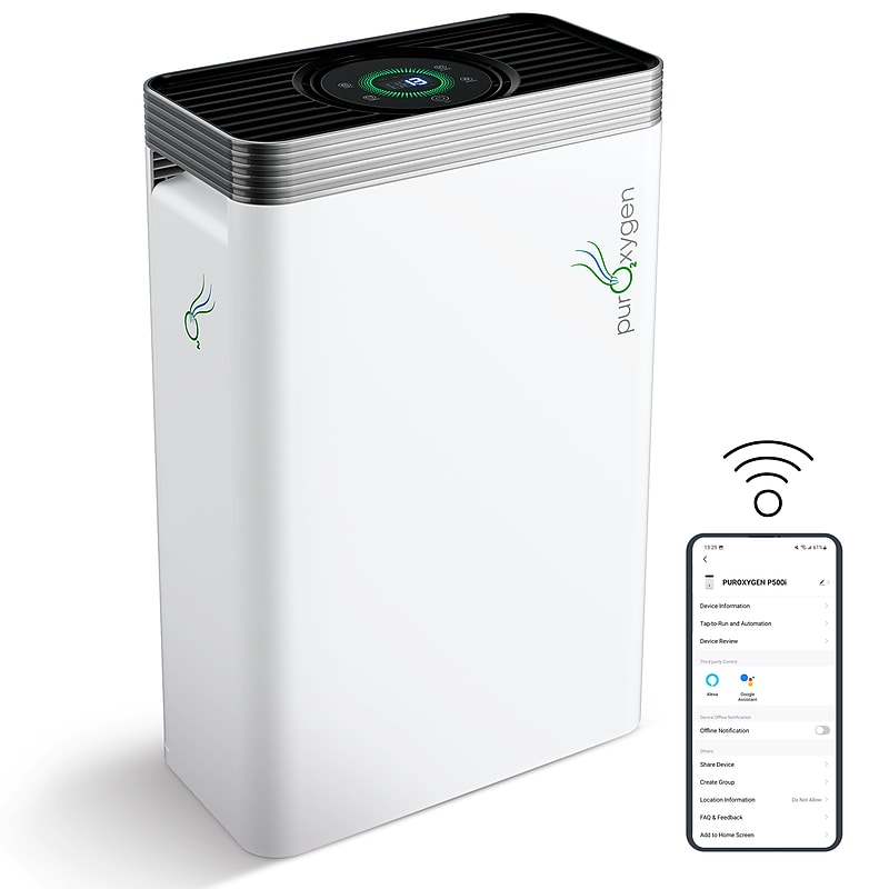 Treblab PUROXYGEN P500I H13 HEPA Filter Air Purifier,WiFi Enabled, White image 1