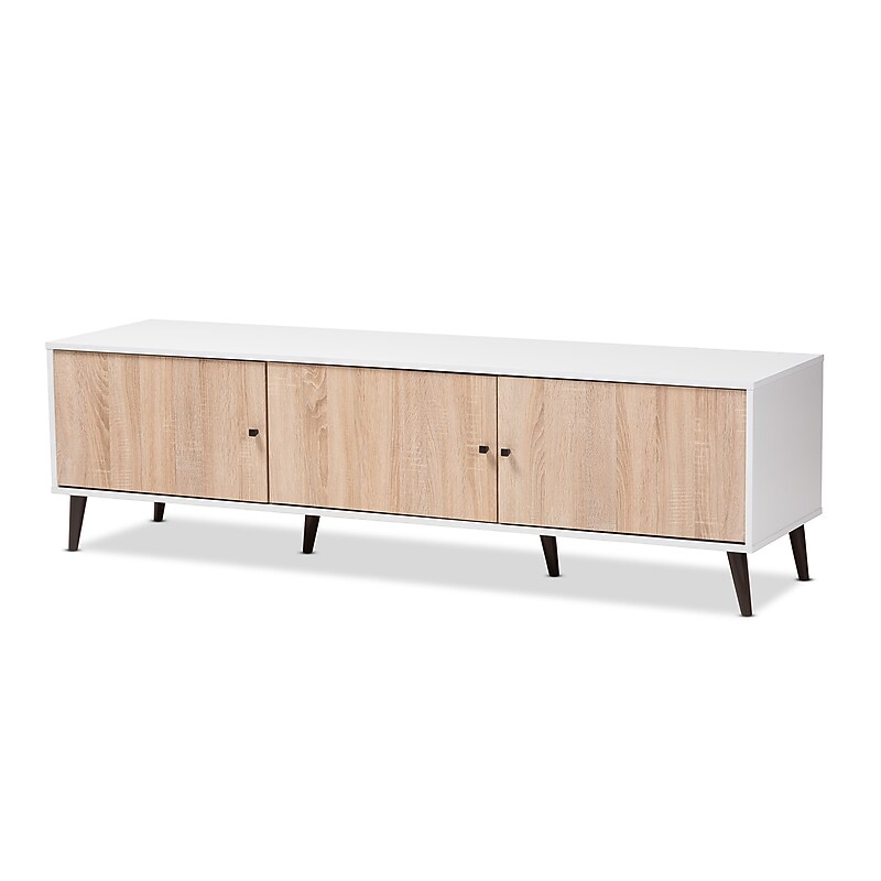 Baxton Studio Bastien 6-Shelf Wood TV Stand, White and Oak Brown, Screens up to 78" (148-8977-HiT) image 1