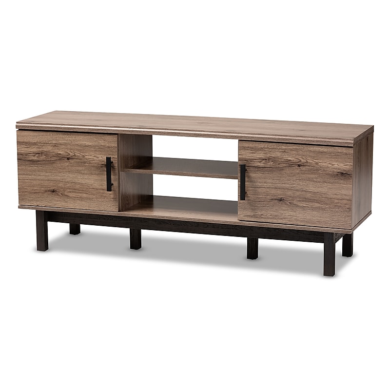 Baxton Studio Arend 6-Shelf Wood TV Stand, Oak and Black, Screens up to 66" (152-9176-HiT) image 1