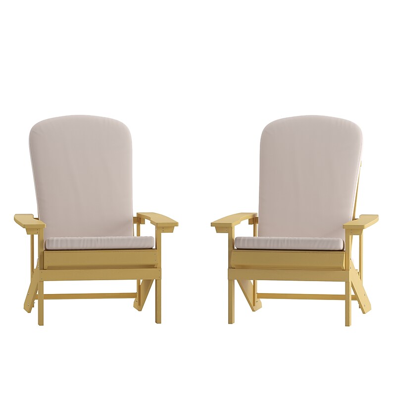 Flash Furniture Charlestown Adirondack Chairs, Yellow with Cream Cushions, 2 Pack (2JJC14501CSCRYW) image 1