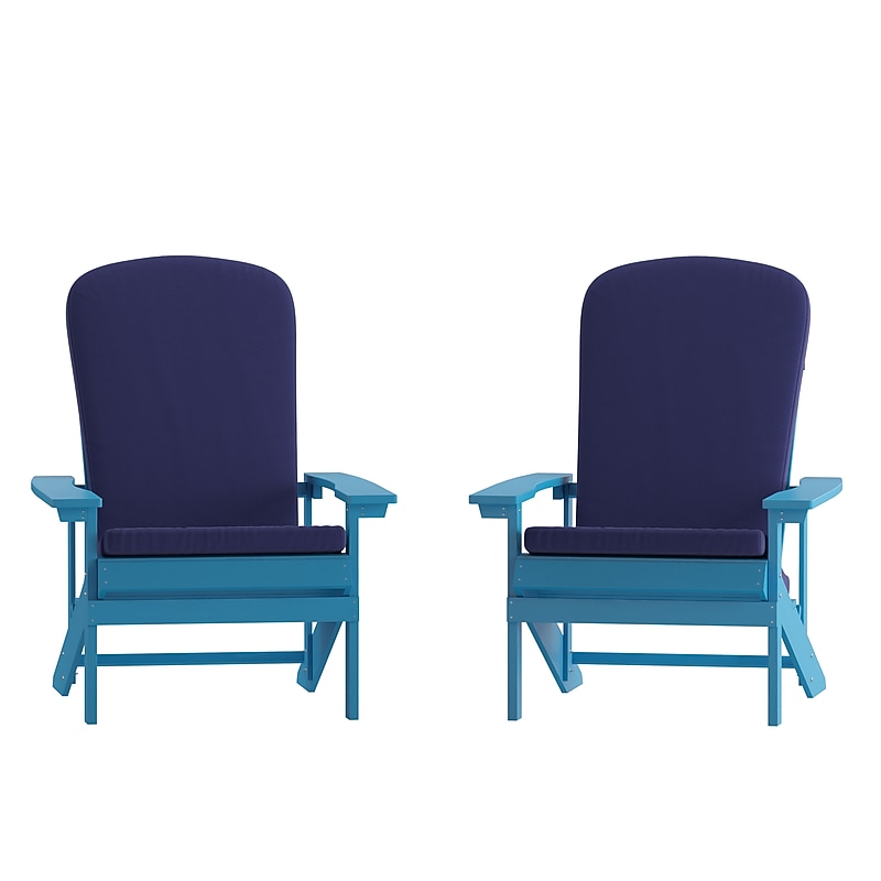 Flash Furniture Charlestown Adirondack Chairs, Blue with Blue Cushions, 2 Pack (2JJC14501CSBLBL) image 1