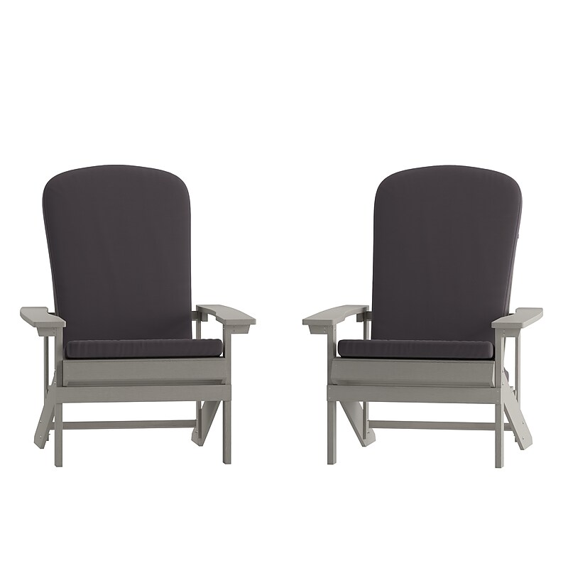 Flash Furniture Charlestown Adirondack Chairs, Gray with Gray Cushions, 2 Pack (2JJC14501CSGYLG) image 1