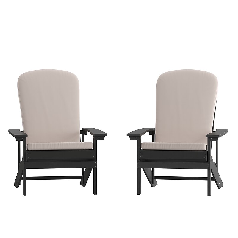 Flash Furniture Charlestown Adirondack Chairs, Slate Gray with Cream Cushions, 2 Pack (2JJC14501CSCRST) image 1
