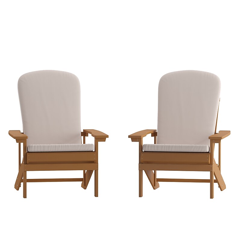 Flash Furniture Charlestown Adirondack Chairs, Teak with Cream Cushions, 2 Pack (2JJC14501CSCRTK) image 1