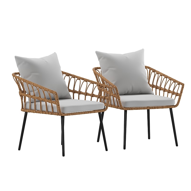 Flash Furniture Evin Indoor/Outdoor Rope Rattan Wicker Patio Chairs, Gray Cushions, 2 Pack (SB1960CHGY) image 1
