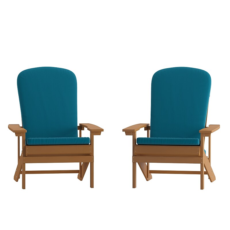 Flash Furniture Charlestown Adirondack Chairs, Teak with Teal Cushions, 2 Pack (2JJC14501CSTLTK) image 1