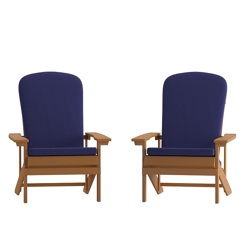 Flash Furniture Charlestown Adirondack Chairs, Teak with Blue Cushions, 2 Pack (2JJC14501CSBLTK) image 1