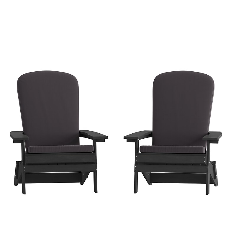 Flash Furniture Charlestown Folding Adirondack Chairs, Black with Gray Cushions, 2 Pack (2JJC14505CSGYBK) image 1