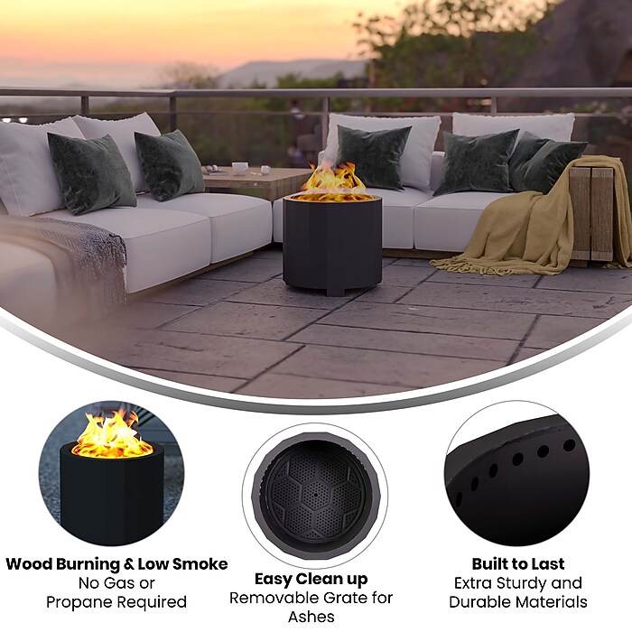 Flash Furniture Titus Smokeless Outdoor Firepit with Cover, 19.5