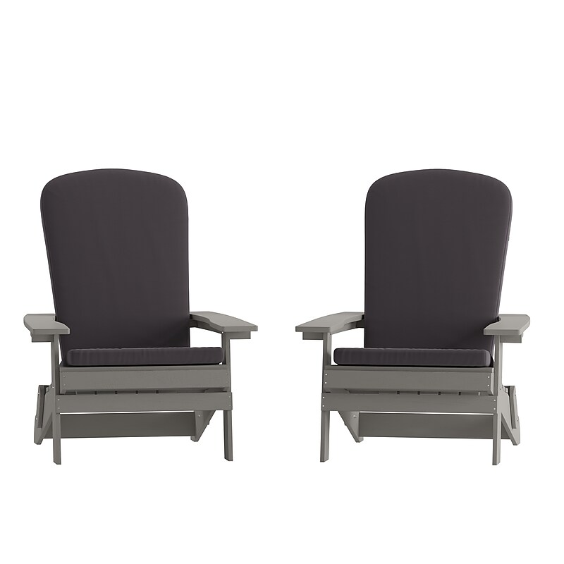Flash Furniture Charlestown Folding Adirondack Chairs, Gray with Gray Cushions, 2 Pack (2JJC14505CSGYGY) image 1