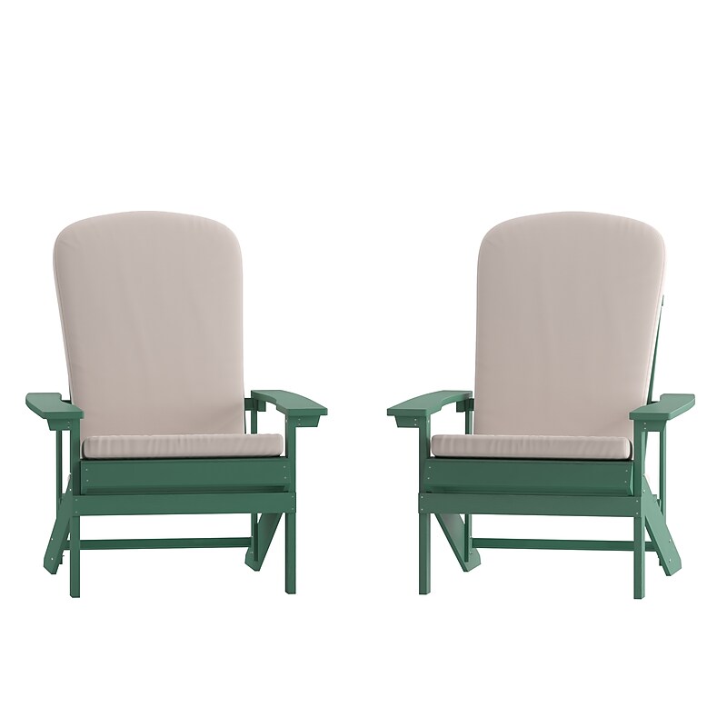 Flash Furniture Charlestown Adirondack Chairs, Green with Cream Cushions, 2 Pack (2JJC14501CSCRGR) image 1