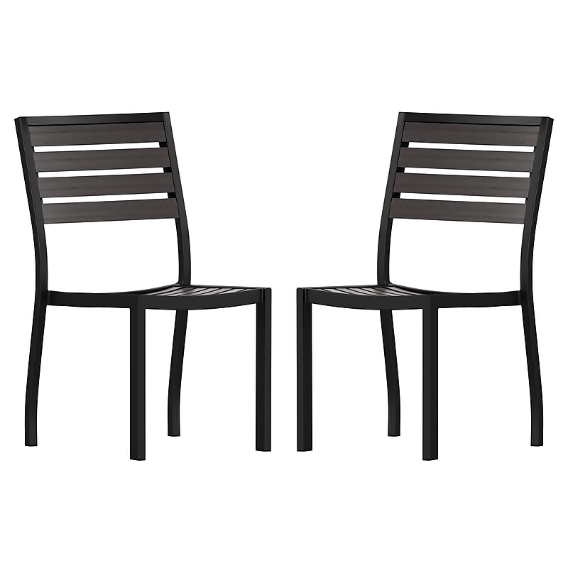 Flash Furniture Lark Outdoor Stackable Side Chair, 2 Pack (2XUDGHW6036GY) image 1