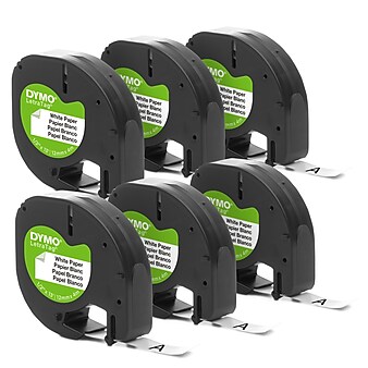 Dymo LetraTAG 2050826 Label Maker Tape, 1/2"W, White, 6/Pack