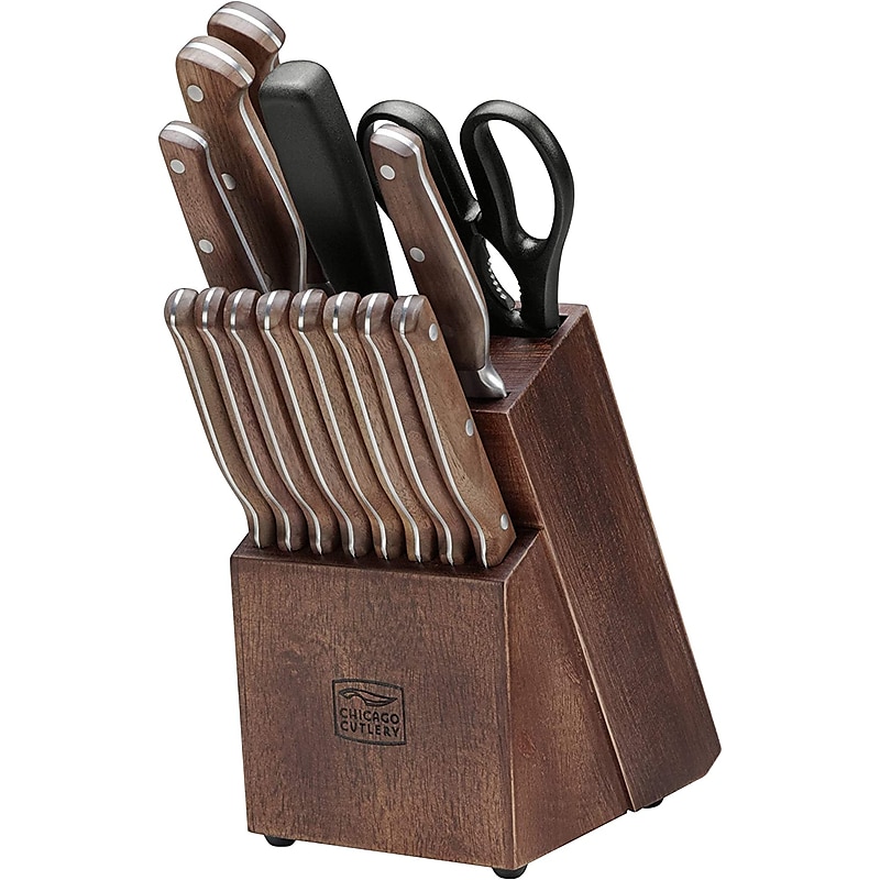 Chicago Cutlery Precision Cut 15-Piece Knife Block Set, Rustic Hardwood (1134513) image 1