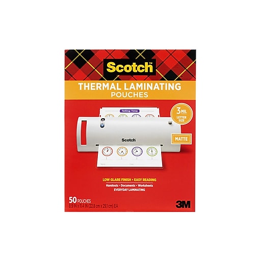 Scotch® Thermal Matte Laminating Pouches, Letter Size, 3 Mil, 50/Pack  (TP3854-50M)