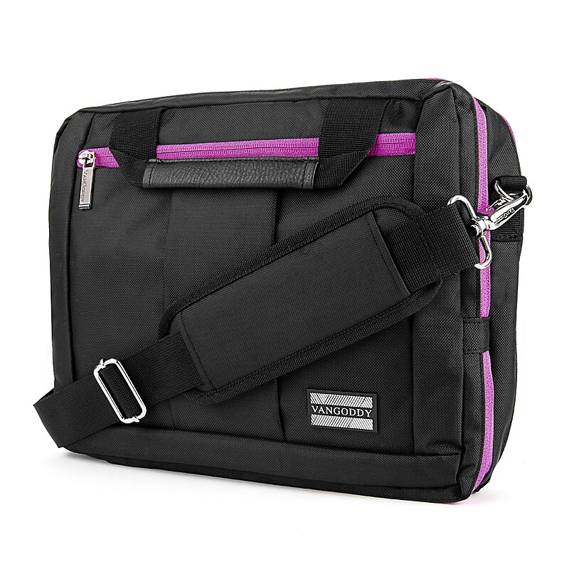 Vangoddy Nylon Backpack Messenger Shoulder Bag Case for 11 to 12 Inch Laptop, Black Purple (PT_NBKLEA275_17) image 1