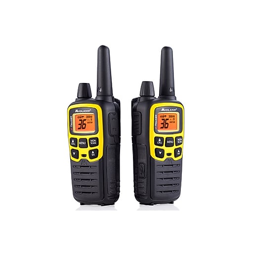 MIDLAND RADIO XTalker Weather Alert Two Way Radio, Black/Yellow, 2/Pack (T61VP3) Staples