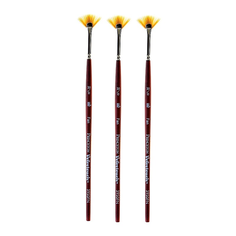 Princeton Velvetouch Mixed Media Brushes 10/0 fan [Pack of 3] (PK3-3950FN-10/0) image 1
