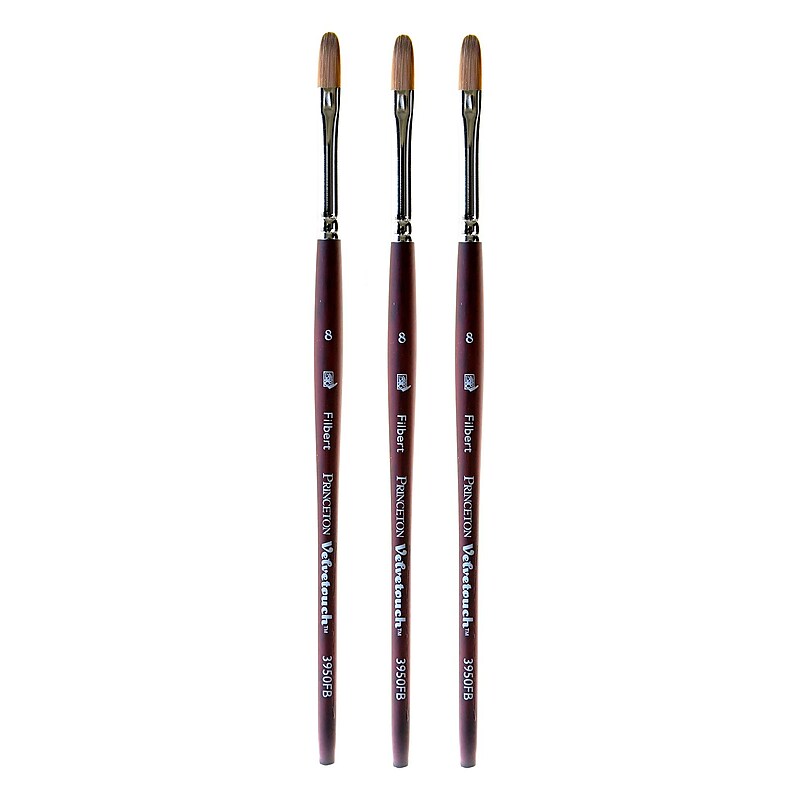 Princeton Velvetouch Mixed Media Brushes, 8 Filbert, Pack of 3 (PK3-3950FB-8) image 1
