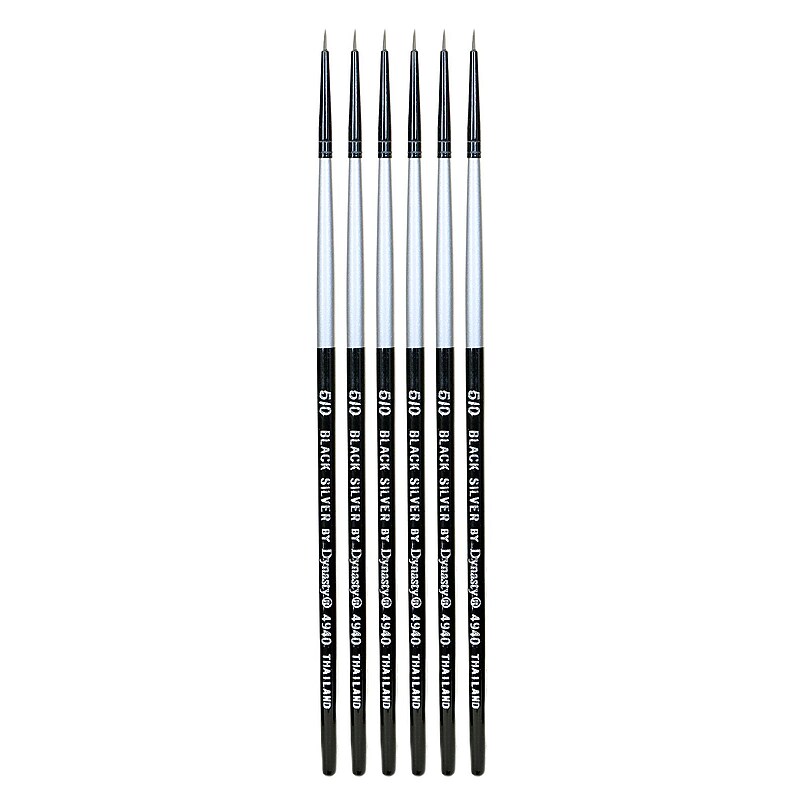 Dynasty Black Silver Liner Short Handle 5/0, 6/Pack (PK6-32816) image 1