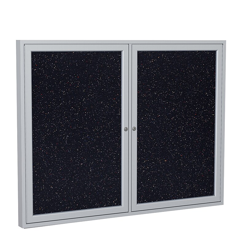 Ghent 4' H x 5' W Enclosed Recycled Rubber Bulletin Board with Satin Frame, 2 Door, Confetti (PA24860TR-CF) image 1