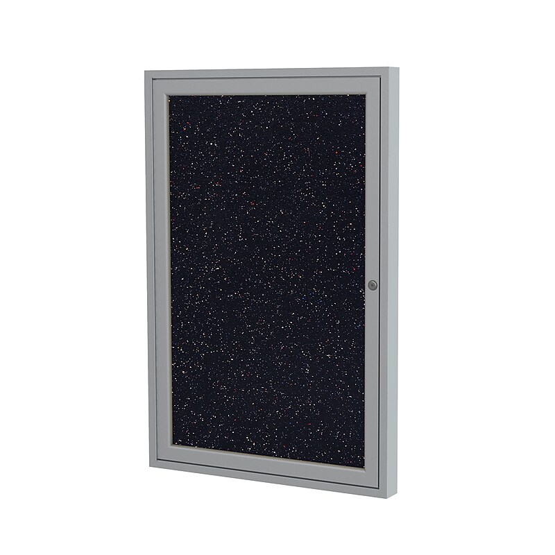 Ghent 24"H x 18"W Enclosed Recycled Rubber Bulletin Board with Satin Frame, 1 Door, Confetti (PA12418TR-CF) image 1