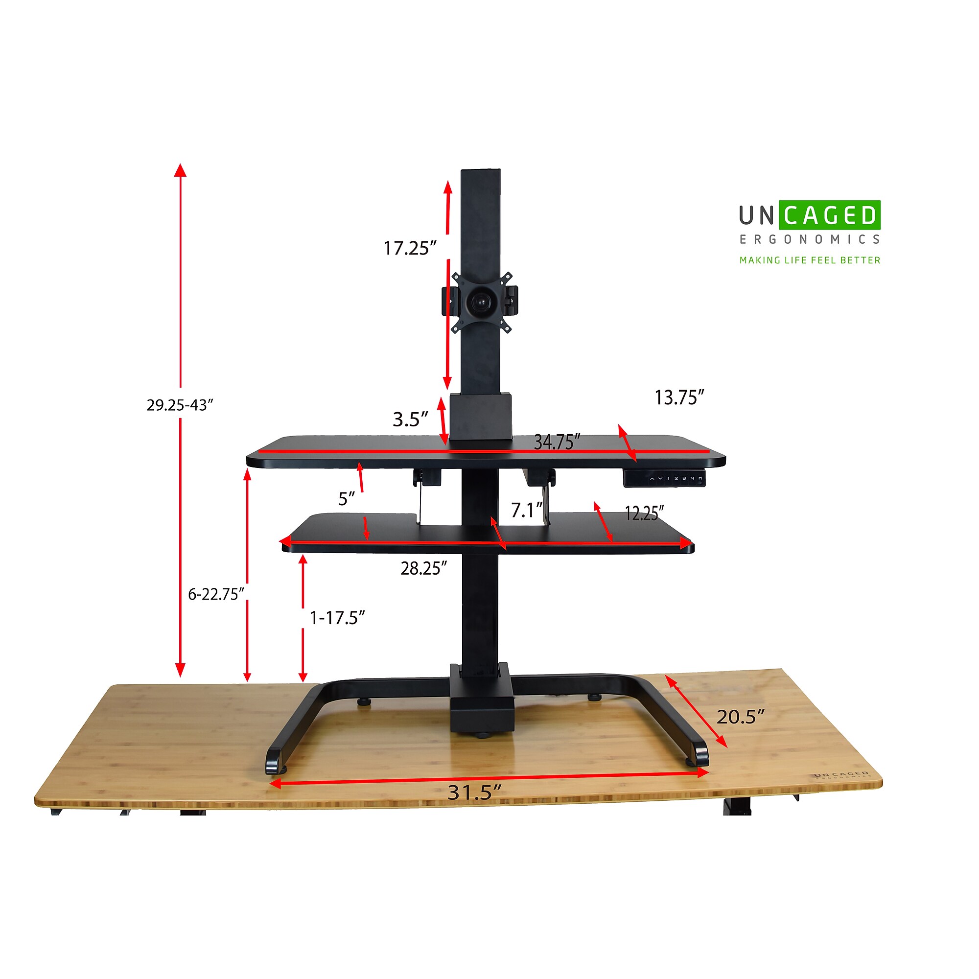 Uncaged Ergonomics Electric Standing Desk Conversion Powered Sit to Stand Converter, Black (ESDC-b) Sansujyuku sansujyuku.com