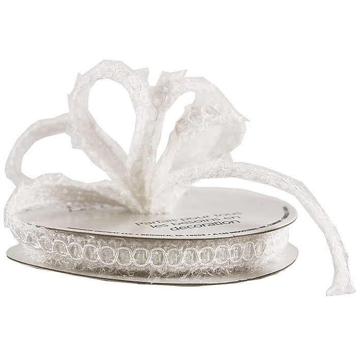 JAM Paper Nylon Knit Decorative Ribbon, White Metallic (E797301