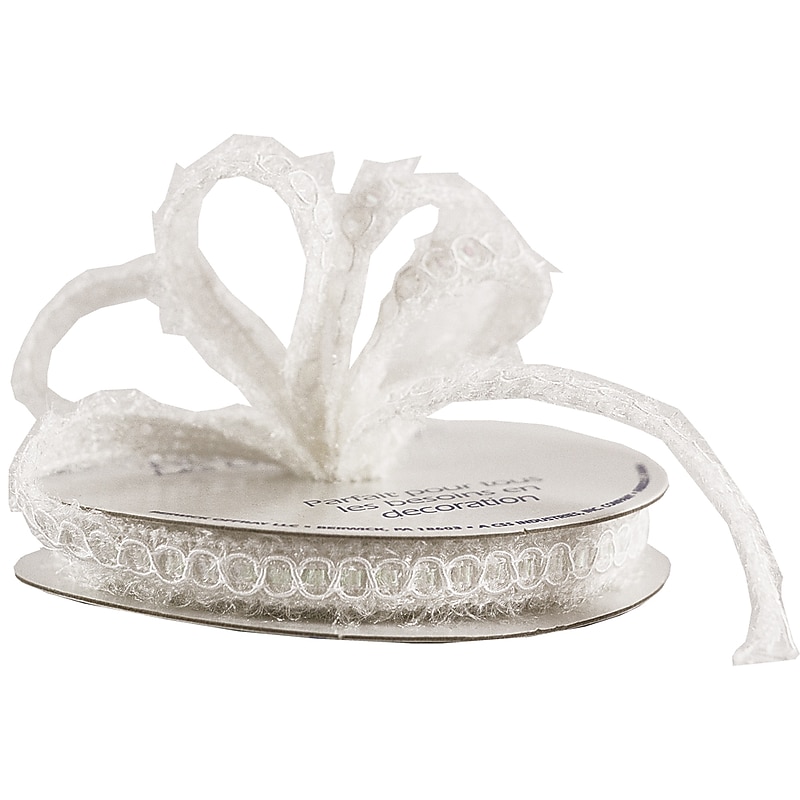 JAM Paper Nylon Knit Decorative Ribbon, White Metallic (E797301) image 1