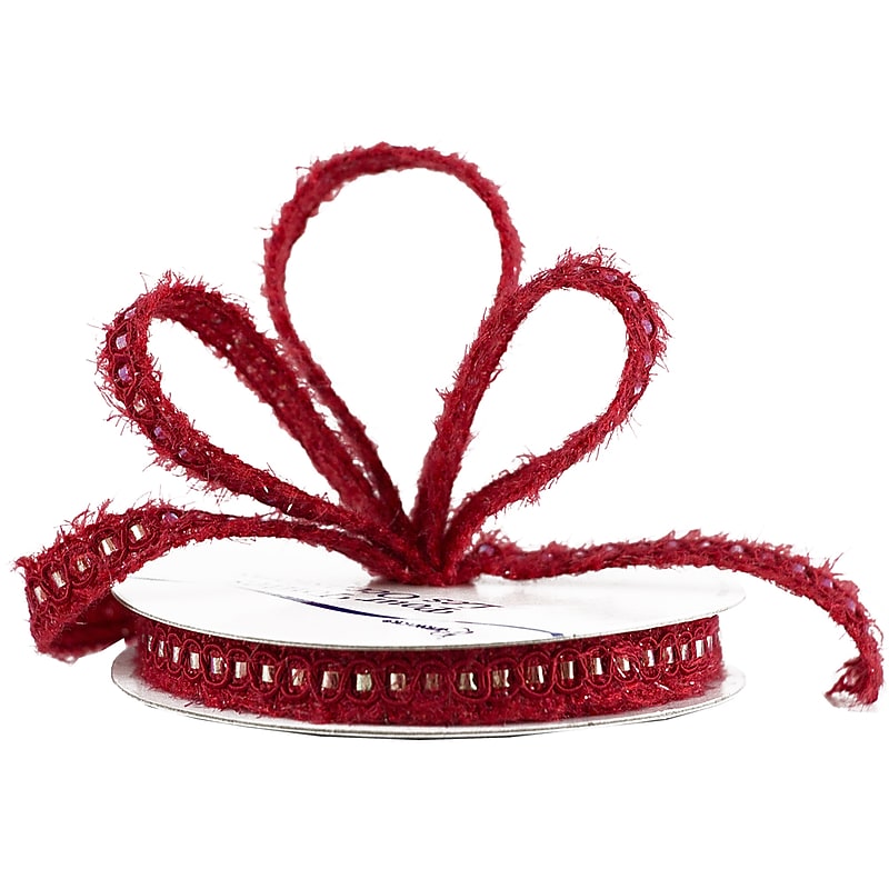 JAM Paper Nylon Knit Decorative Ribbon, Red Metallic (E797313) image 1