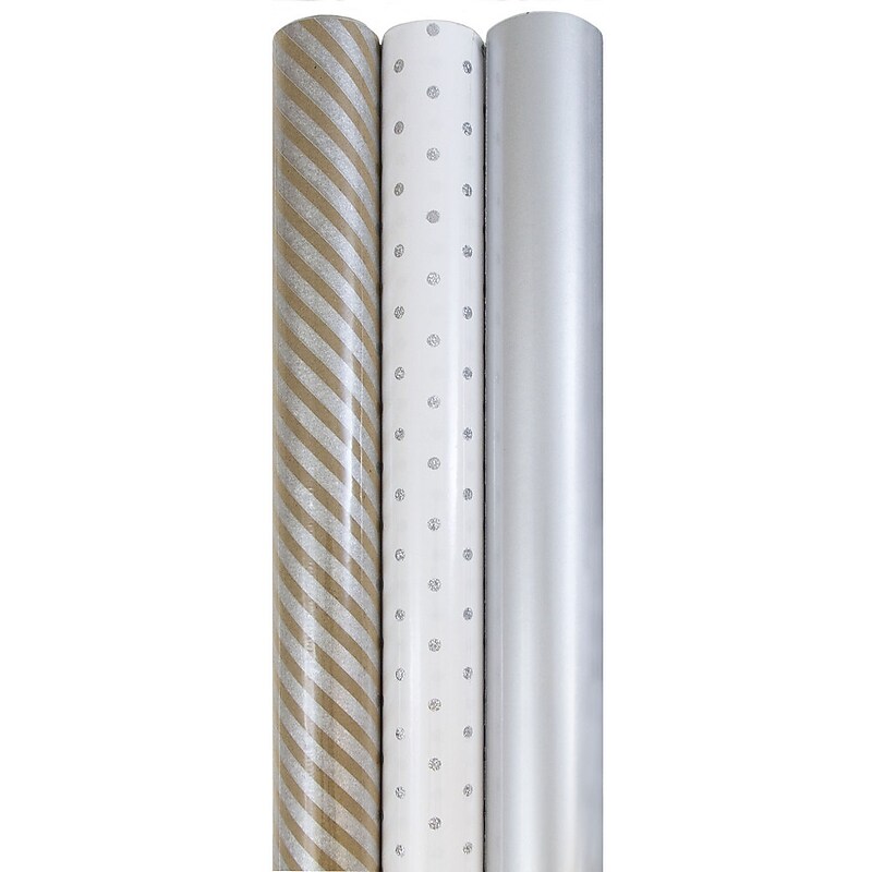 JAM Paper Gift Wrap, 53.5' x 30", Silver, 3/Pack (368532535) image 1