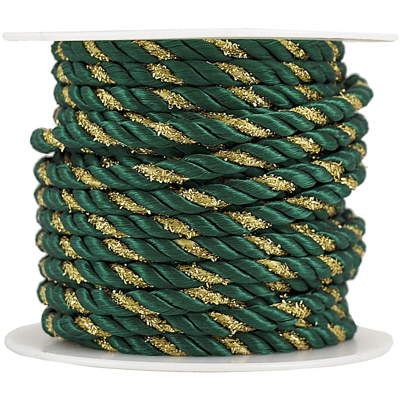 JAM Paper Decorative Rope Ribbon, Green with Gold (375rope) image 1