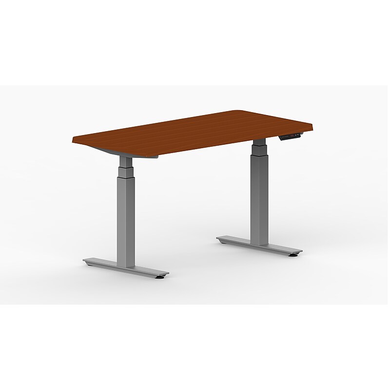 LifeFlo Ergonomics Height Adjustable Desk, 48"W x 24"D x 1 1/8" Thick, Cherry (LFO-4824-E2-CH) image 1