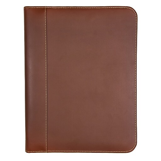 Samsill® Tan Leather Contrast Stitch Zipper Padfolio (71726) at Staples