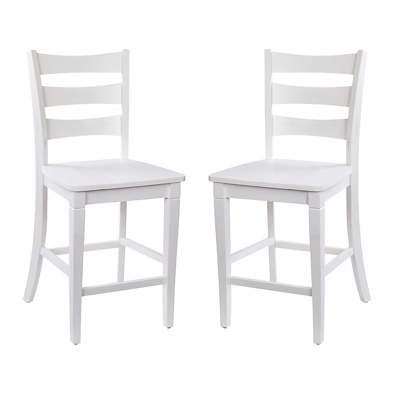 Flash Furniture Liesel Rustic Solid Wood Ladder Back Counter Height Stool, Antique White Wash, 2 Pieces (ESSTBN524WH2) image 1