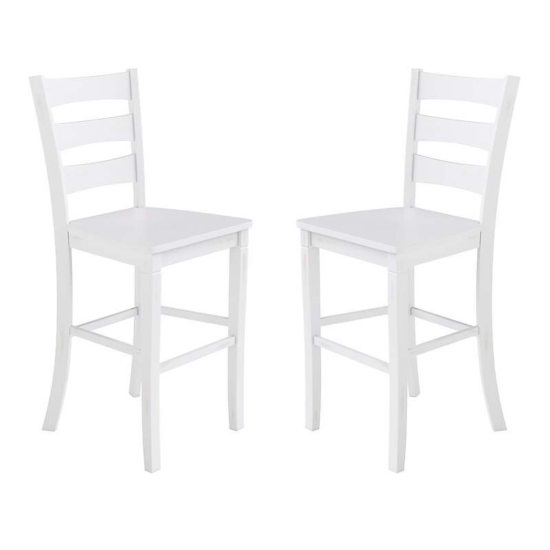 Flash Furniture Liesel Rustic Solid Wood Ladder Back Bar Height Stool, Antique White Wash, 2 Pieces (ESSTBN529WH2) image 1