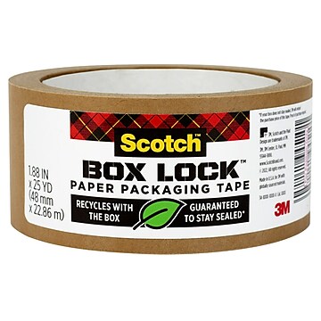 Scotch Box Lock Paper Packaging Tape, 1.88" x 25 yds., 1 Roll/Pack (7850-23-8GC)