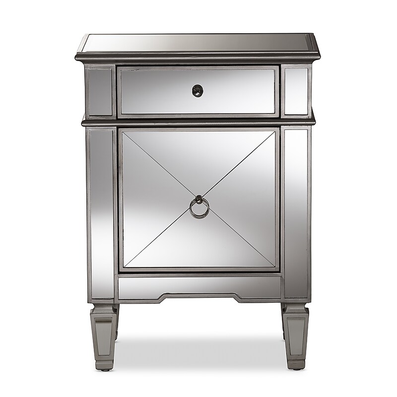 Baxton Studio Claudia 29" High Nightstand, Silver Mirrored (2633-7482-STPL) image 1