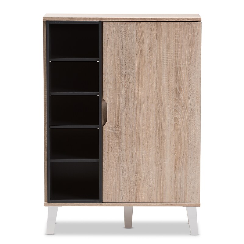 Baxton Studio Adelina 41" High 1-Door Shoe Cabinet, Light Brown (2633-7710-STPL) image 1