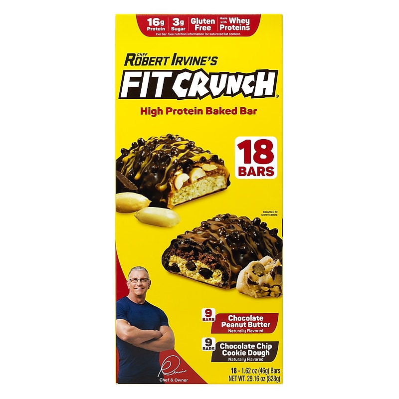 Chef Robert Irvine's FITCRUNCH High Protein Bars Variety Pack,1.62 oz., 18/Box (325-00016) image 1