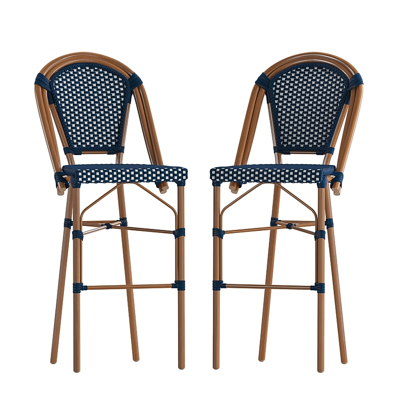 Flash Furniture Bordeaux Stackable Indoor/Outdoor French Bistro Barstools, Navy/White, 2 Pack (2SDAD64201BSNW) image 1