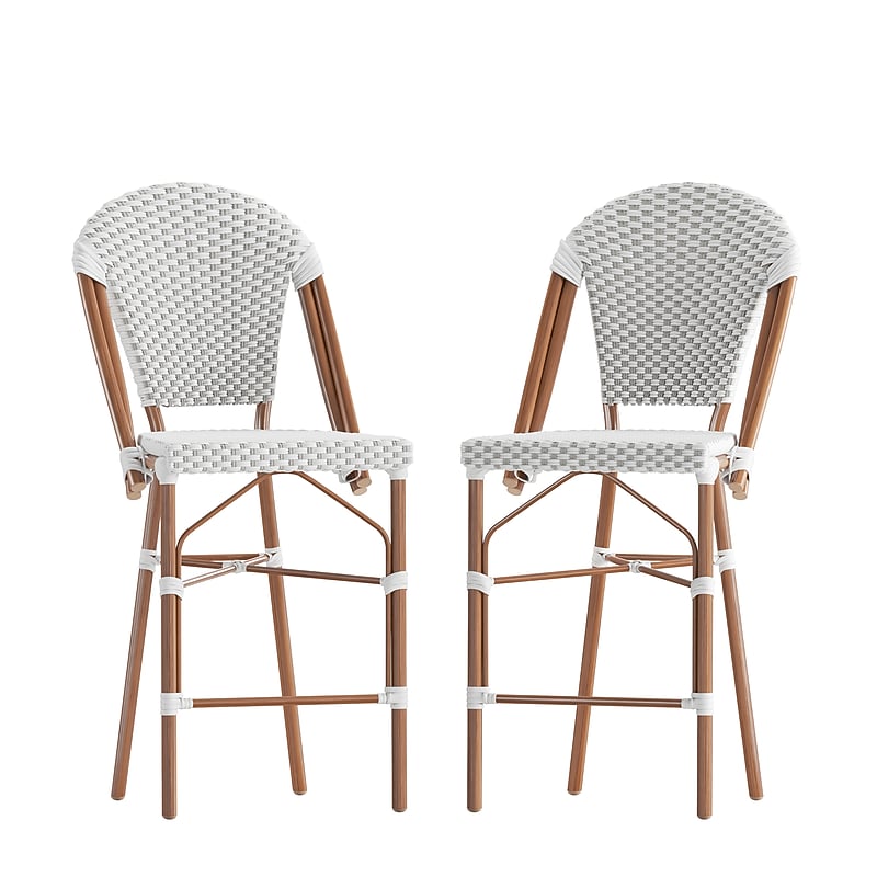 Flash Furniture Lourdes Stackable Indoor/Outdoor French Bistro Counter Stools, White/Gray, 2 Pack (2SDAD64201FCSWG) image 1