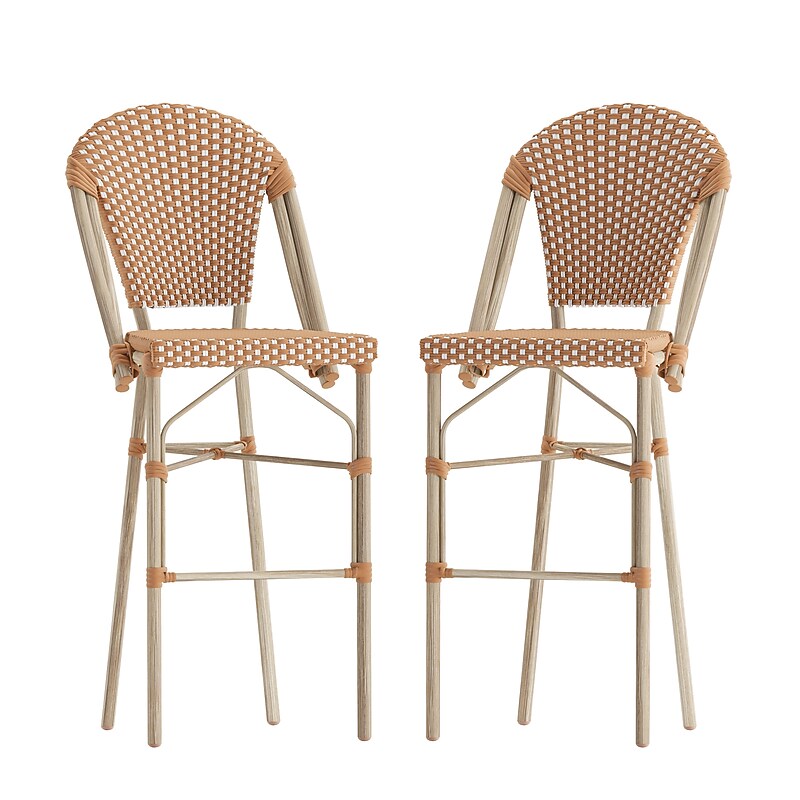 Flash Furniture Lourdes Stackable Indoor/Outdoor French Bistro Barstools, Natural/White, 2 Pack (2SDAD64201FBSNW) image 1