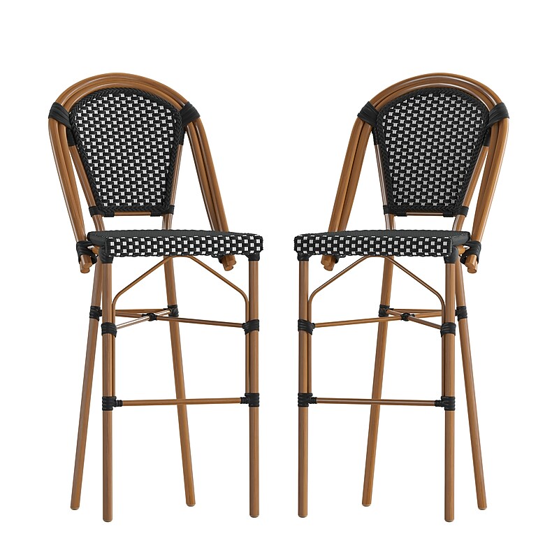 Flash Furniture Bordeaux Stackable Indoor/Outdoor French Bistro Barstools, Black/White, 2 Pack (2SDAD64201BSBKW) image 1