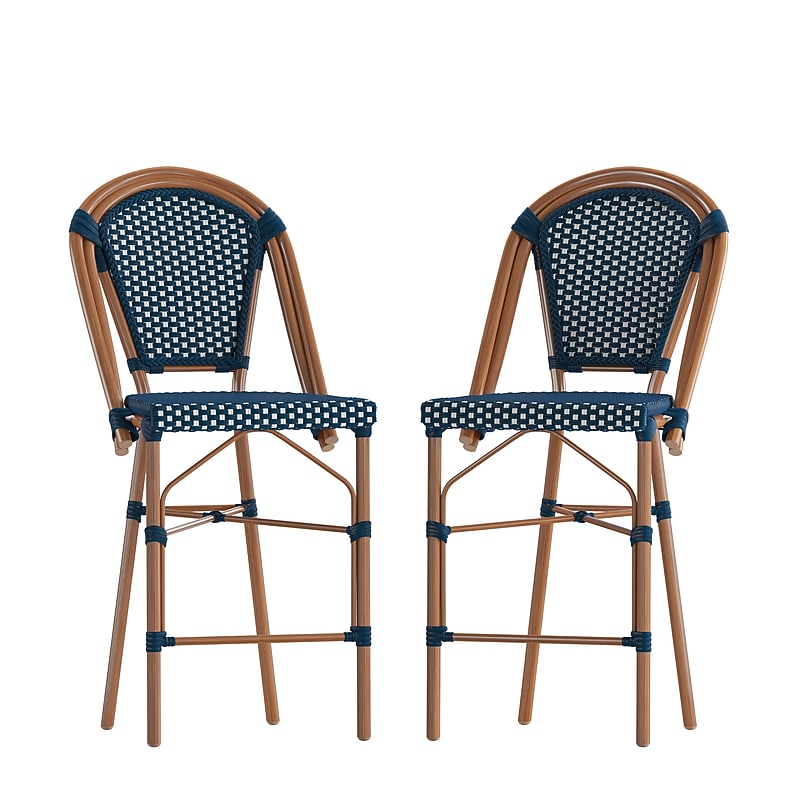 Flash Furniture Bordeaux Stackable Indoor/Outdoor French Bistro Counter Stool, Navy/White, 2 Pack (2SDAD64201CSNW) image 1