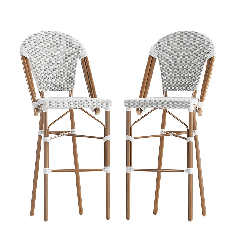 Flash Furniture Lourdes Stackable Indoor/Outdoor French Bistro Barstools, White/Gray, 2 Pack (2SDAD64201FBSWG) image 1