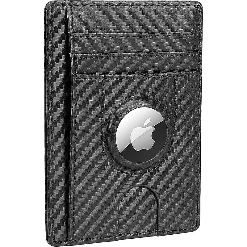 SaharaCase Slim Leather Wallet Case for Apple AirTag, Black/Carbon (AT00036) image 1
