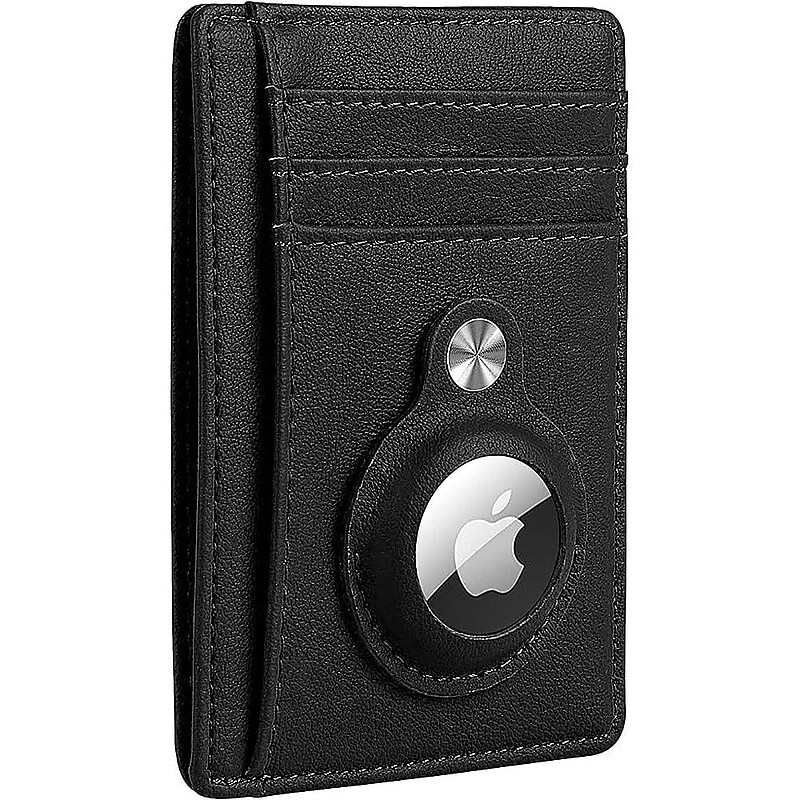 SaharaCase Slim Genuine Leather Wallet Case for Apple AirTag, Black (AT00034) image 1