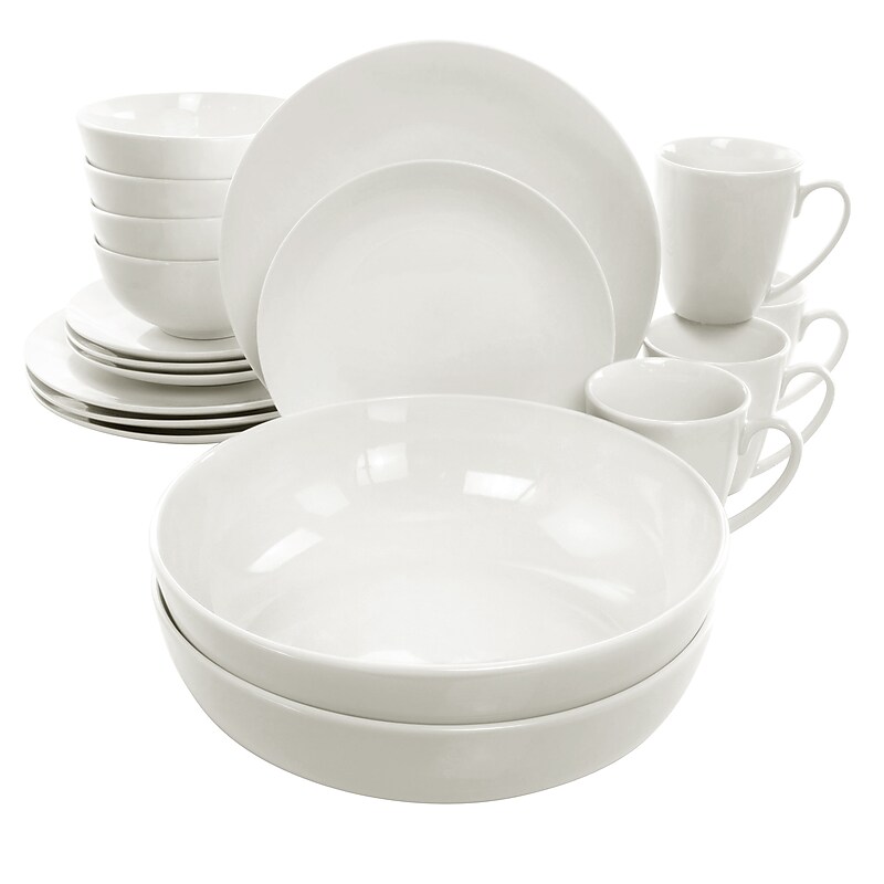 Elama Iris Porcelain Dinnerware Set, White, 32 Piece Set image 1